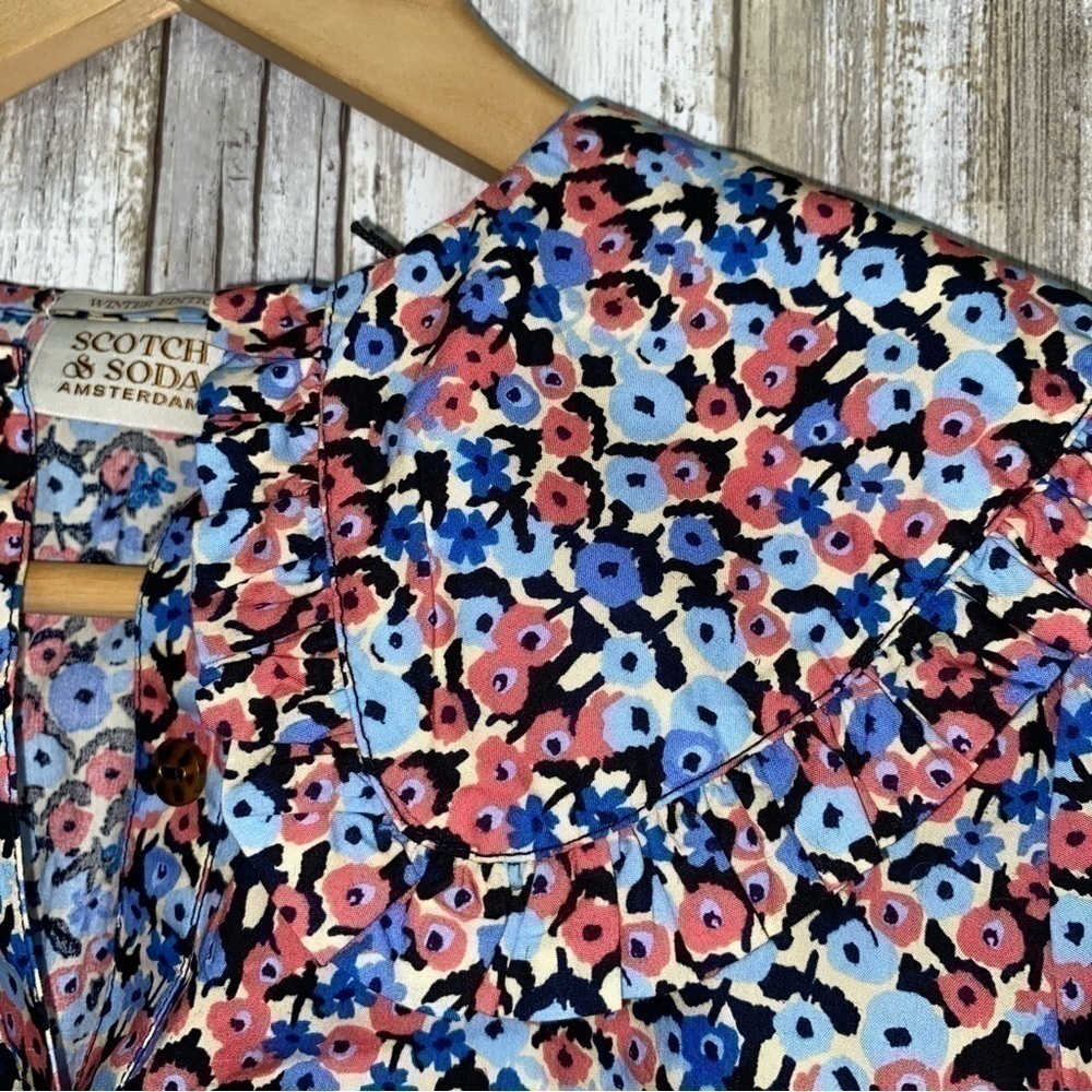 NWT Scotch & Soda Kids Blue Floral Winter Collection Button Down - Picture 4 of 7